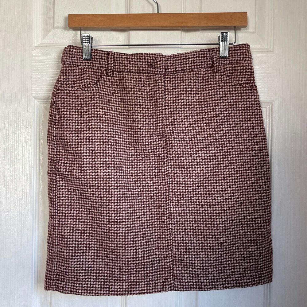 cupcakes & cashmere Burgundy and White Houndstooth Mini Skirt